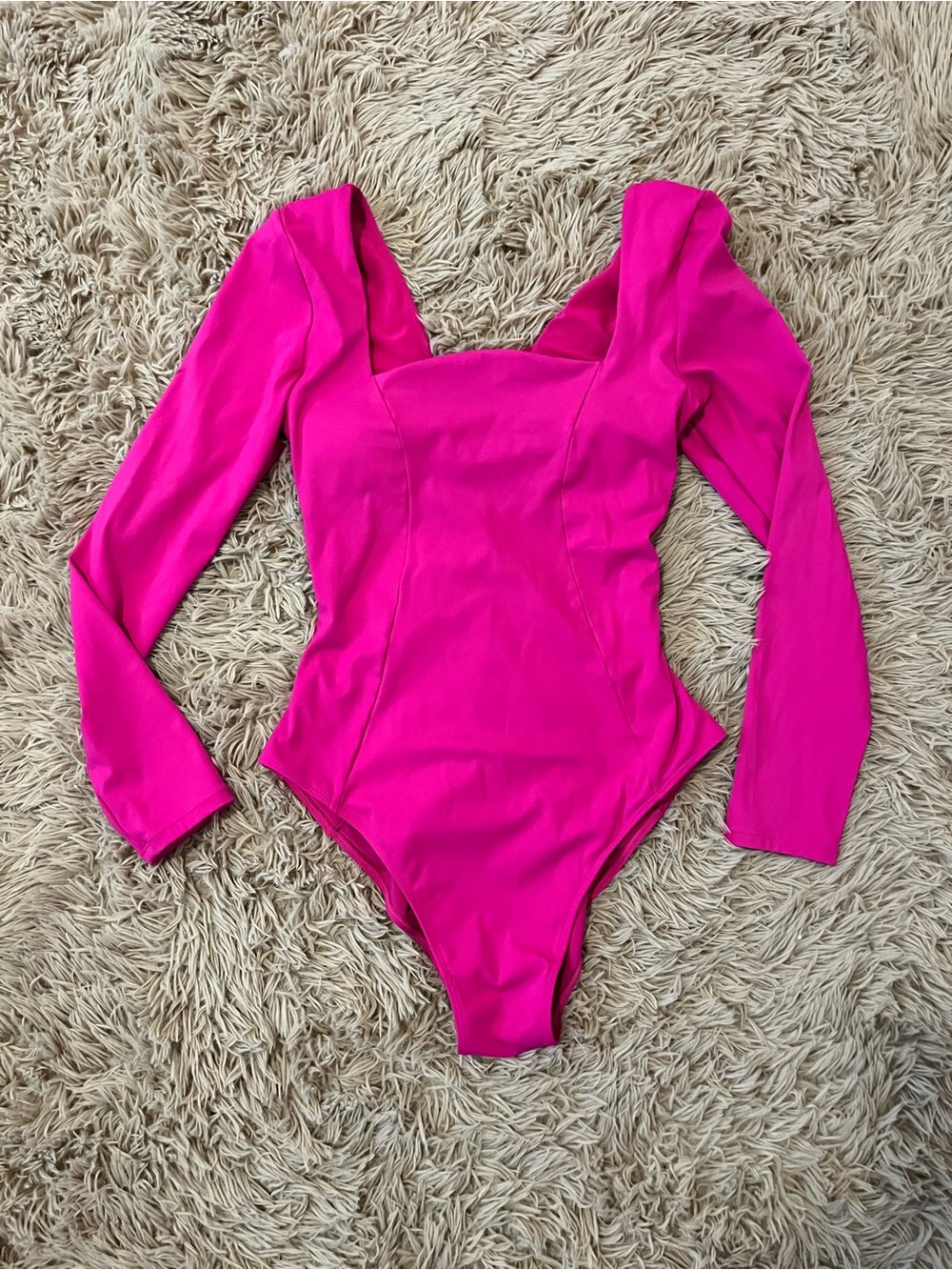 TA3 Squarey Pink Long Sleeve Lace-Up Back One-Piece Bodysuit L - Picture 2 of 7